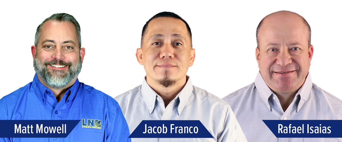 Matt Mowell_Jacob Franco_Rafael Isaias Press Release Profile_web Three men are shown in front of a white background. The first man is wearing a blue shirt with a logo, the second and third are wearing light gray shirts. Their names, Matt Mowell, Jacob Franco, and Rafael Isaias, appear below them.