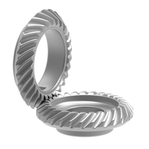 Two interlocking gears positioned vertically and horizontally, used inside live tools.