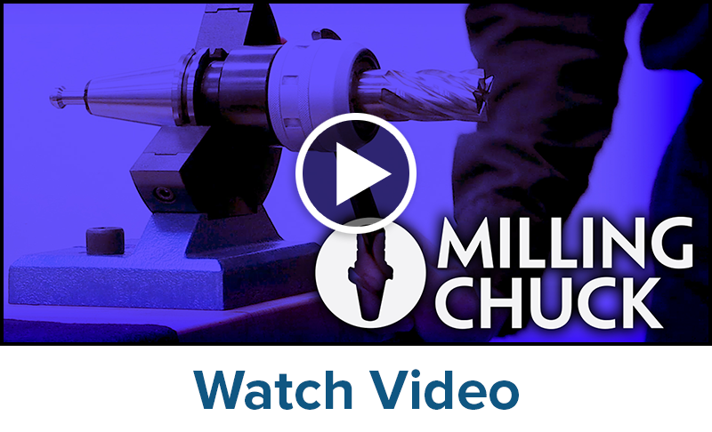 Multi-Lock-Milling-Chucks-Watch-Video_800x486 A person maintains a Multi Lock Milling Chuck. The image has a blue tint, a play button overlay, and the text "Milling Chuck" displayed. The words "Watch Video" appear below the image.
