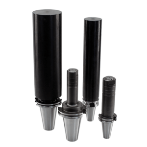 A group of four Stub Mill Holders of varying heights are standing upright in a row on a white background.