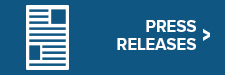 White icon of a document with horizontal lines next to the words PRESS RELEASES and a right-facing arrow, all on a blue background.