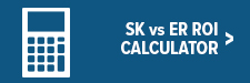 White calculator icon next to the text SK vs ER ROI CALCULATOR with a right arrow, all on a blue background.